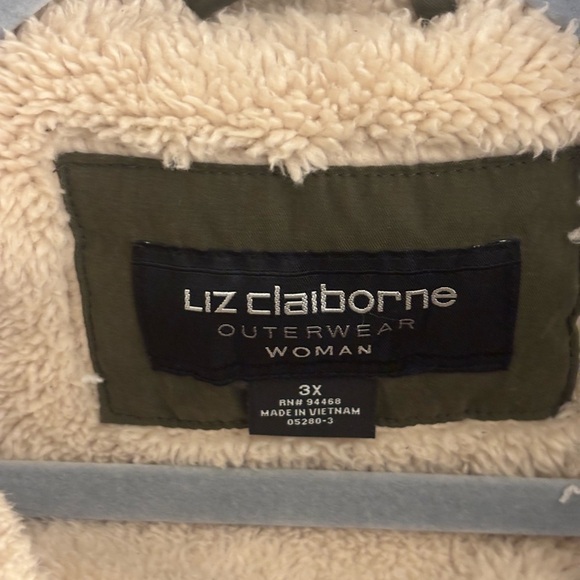 Liz Claiborne Plus Size Dark Green Utility Winter Jacket with Faux Fur Hood - Picture 3 of 7